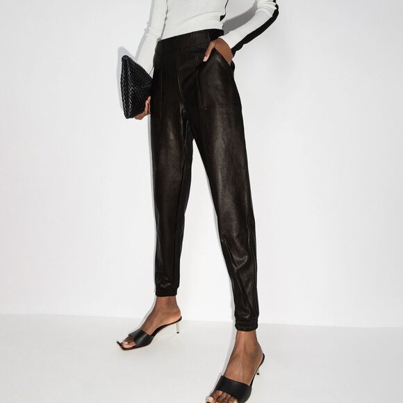 SPANX Leather Like Jogger Faux Leather Track Pants Black Size Medium - Picture 1 of 13